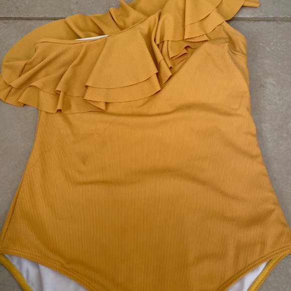 Mustard Yellow One Piece Ribbed Body Ruffle Top - Picture 3 of 4